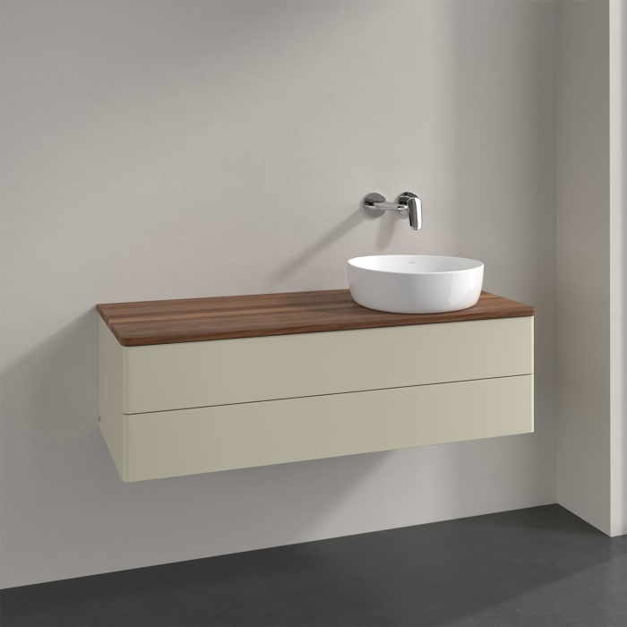 Villeroy & Boch Antao Waschbeckenunterschrank, 120 x 19 cm, 2 Auszüge, Fronten ohne Struktur, ohne Hahnloch, für Waschtisch rechts