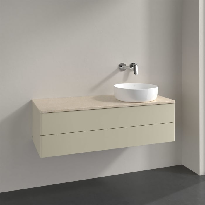 Villeroy & Boch Antao Waschbeckenunterschrank, 120 x 19 cm, 2 Auszüge, Fronten ohne Struktur, ohne Hahnloch, für Waschtisch rechts