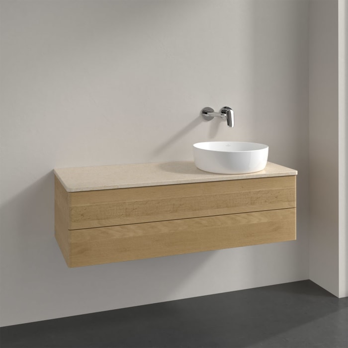 Villeroy & Boch Antao Waschbeckenunterschrank, 120 x 19 cm, 2 Auszüge, Fronten ohne Struktur, ohne Hahnloch, für Waschtisch rechts