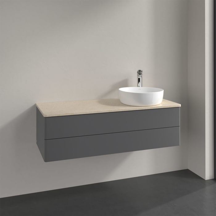 Villeroy & Boch Antao Waschbeckenunterschrank, 120 x 19 cm, 2 Auszüge, Fronten ohne Struktur, mit Hahnloch, für Waschtisch rechts
