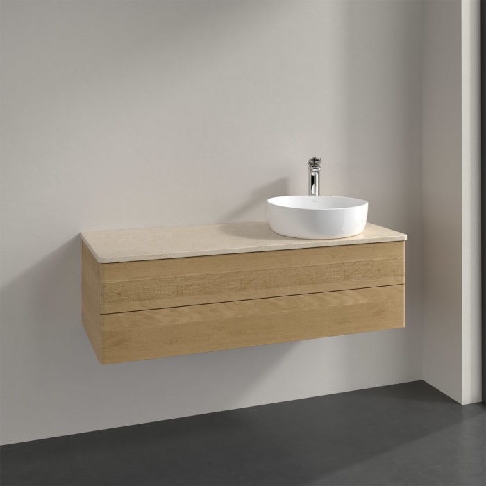 Villeroy & Boch Antao Waschbeckenunterschrank, 120 x 19 cm, 2 Auszüge, Fronten ohne Struktur, mit Hahnloch, für Waschtisch rechts