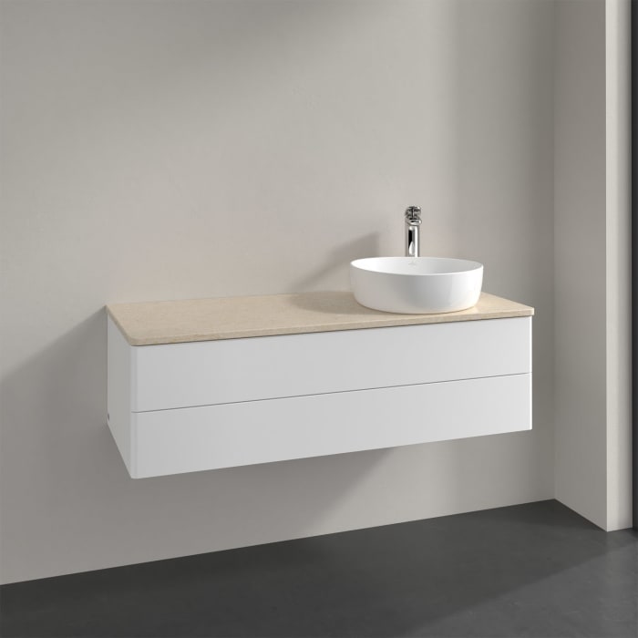 Villeroy & Boch Antao Waschbeckenunterschrank, 120 x 19 cm, 2 Auszüge, Fronten ohne Struktur, mit Hahnloch, für Waschtisch rechts