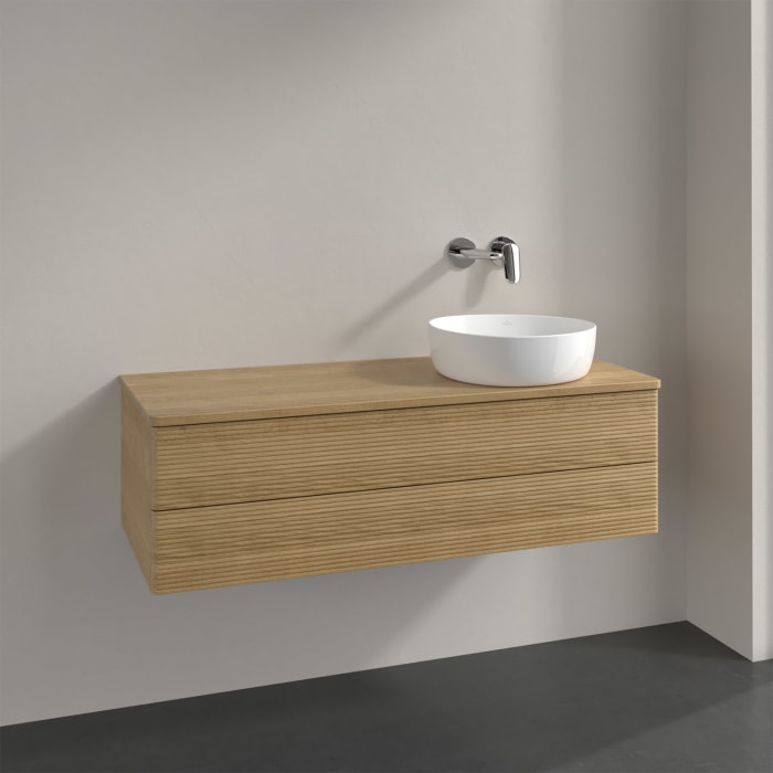 Villeroy & Boch Antao Waschbeckenunterschrank, 120 x 19 cm, 2 Auszüge, Fronten mit Struktur, ohne Hahnloch, für Waschtisch rechts