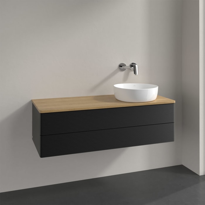 Villeroy & Boch Antao Waschbeckenunterschrank, 120 x 19 cm, 2 Auszüge, Fronten mit Struktur, ohne Hahnloch, für Waschtisch rechts