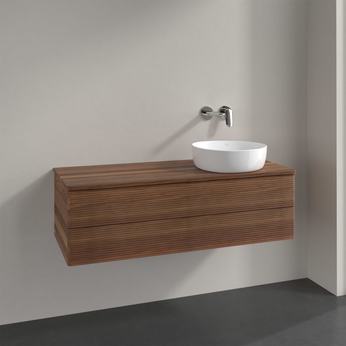 Villeroy & Boch Antao Waschbeckenunterschrank, 120 x 19 cm, 2 Auszüge, Fronten mit Struktur, ohne Hahnloch, für Waschtisch rechts
