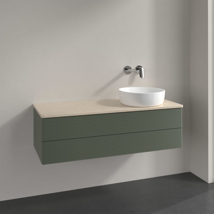 Villeroy & Boch Antao Waschbeckenunterschrank, 120 x 19 cm, 2 Auszüge, Fronten mit Struktur, ohne Hahnloch, für Waschtisch rechts