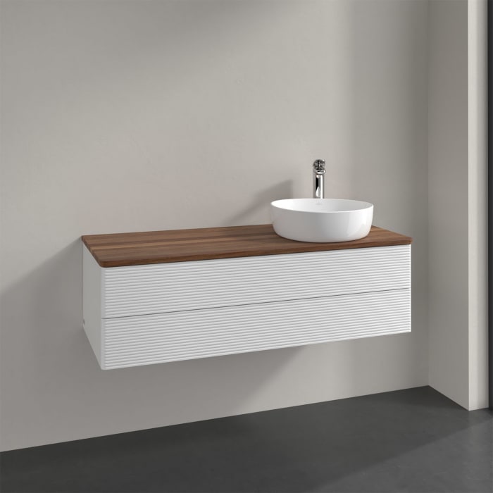 Villeroy & Boch Antao Waschbeckenunterschrank, 120 x 19 cm, 2 Auszüge, Fronten mit Struktur, mit Hahnloch, für Waschtisch rechts