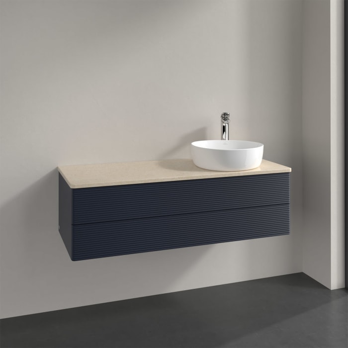 Villeroy & Boch Antao Waschbeckenunterschrank, 120 x 19 cm, 2 Auszüge, Fronten mit Struktur, mit Hahnloch, für Waschtisch rechts