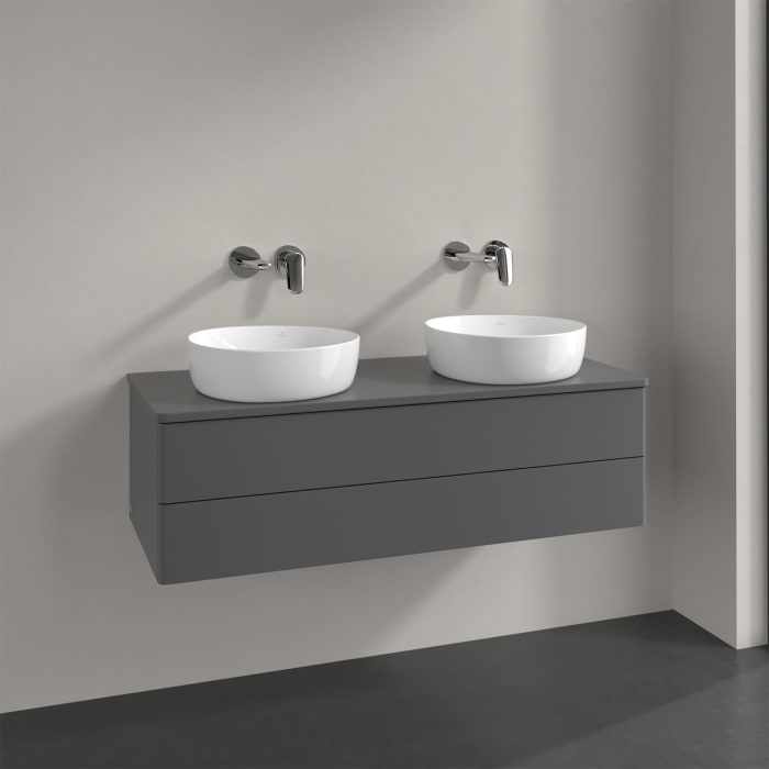 Villeroy & Boch Antao Waschbeckenunterschrank, 120 x 19 cm, 2 Auszüge, Fronten ohne Struktur, ohne Hahnloch, für Waschtisch links und rechts