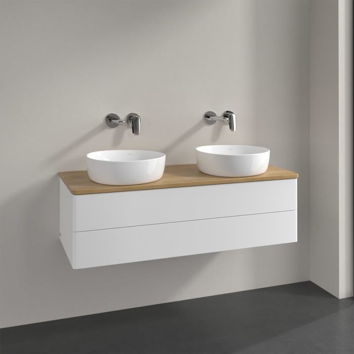Villeroy & Boch Antao Waschbeckenunterschrank, 120 x 19 cm, 2 Auszüge, Fronten ohne Struktur, ohne Hahnloch, für Waschtisch links und rechts