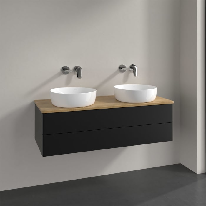 Villeroy & Boch Antao Waschbeckenunterschrank, 120 x 19 cm, 2 Auszüge, Fronten ohne Struktur, ohne Hahnloch, für Waschtisch links und rechts