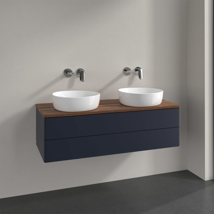 Villeroy & Boch Antao Waschbeckenunterschrank, 120 x 19 cm, 2 Auszüge, Fronten ohne Struktur, ohne Hahnloch, für Waschtisch links und rechts