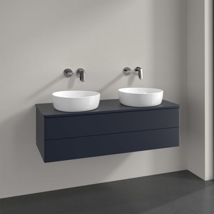Villeroy & Boch Antao Waschbeckenunterschrank, 120 x 19 cm, 2 Auszüge, Fronten ohne Struktur, mit Hahnloch, für Waschtisch links und rechts