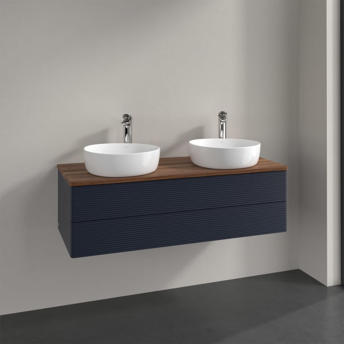 Villeroy & Boch Antao Waschbeckenunterschrank, 120 x 19 cm, 2 Auszüge, Fronten mit Struktur, mit Hahnloch, für Waschtisch links und rechts