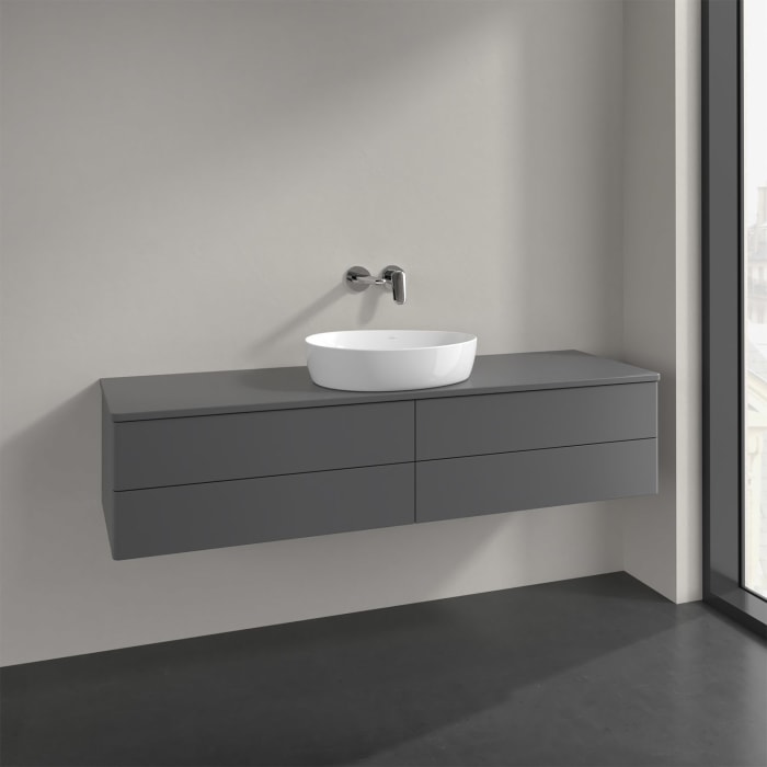 Villeroy & Boch Antao Waschbeckenunterschrank, 160 x 19 cm, 4 Auszüge, Fronten ohne Struktur, ohne Hahnloch, für Waschtisch mittig