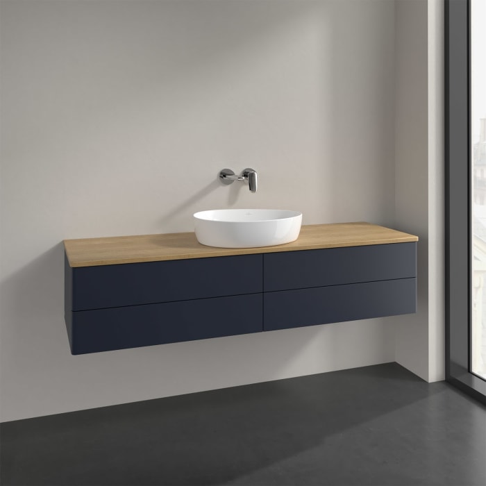 Villeroy & Boch Antao Waschbeckenunterschrank, 160 x 19 cm, 4 Auszüge, Fronten ohne Struktur, ohne Hahnloch, für Waschtisch mittig