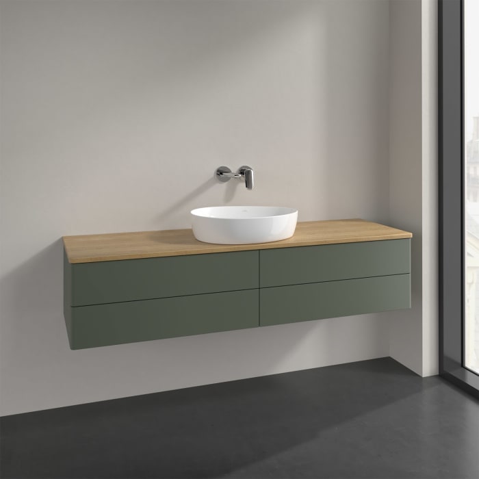 Villeroy & Boch Antao Waschbeckenunterschrank, 160 x 19 cm, 4 Auszüge, Fronten ohne Struktur, ohne Hahnloch, für Waschtisch mittig