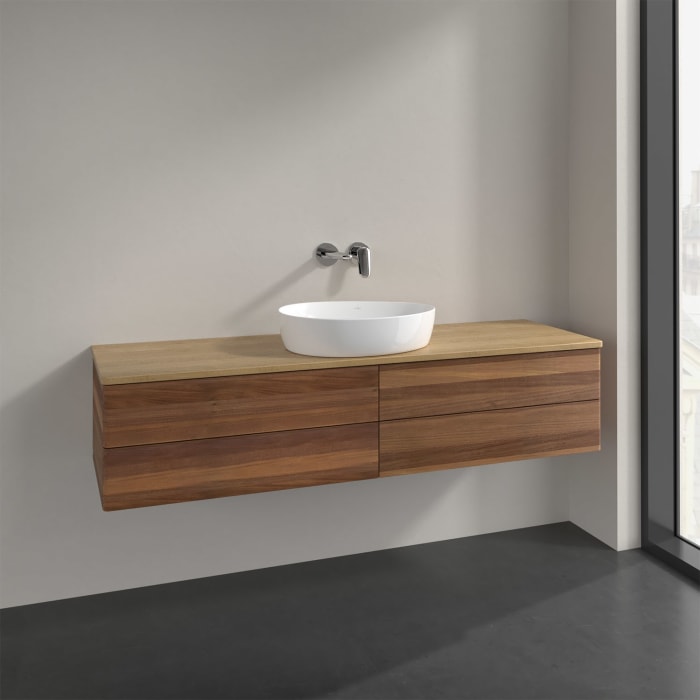 Villeroy & Boch Antao Waschbeckenunterschrank, 160 x 19 cm, 4 Auszüge, Fronten ohne Struktur, ohne Hahnloch, für Waschtisch mittig