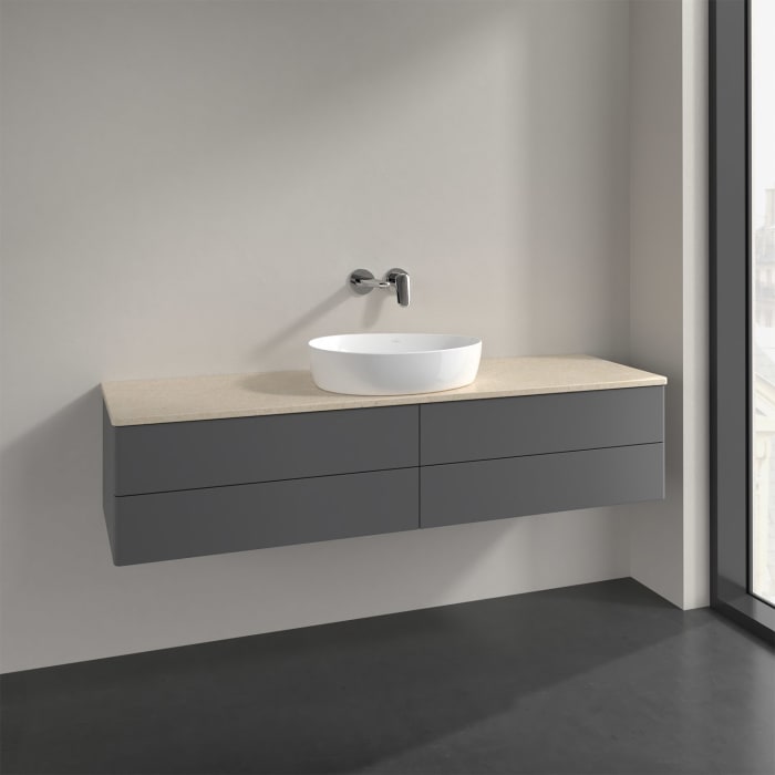 Villeroy & Boch Antao Waschbeckenunterschrank, 160 x 19 cm, 4 Auszüge, Fronten ohne Struktur, ohne Hahnloch, für Waschtisch mittig