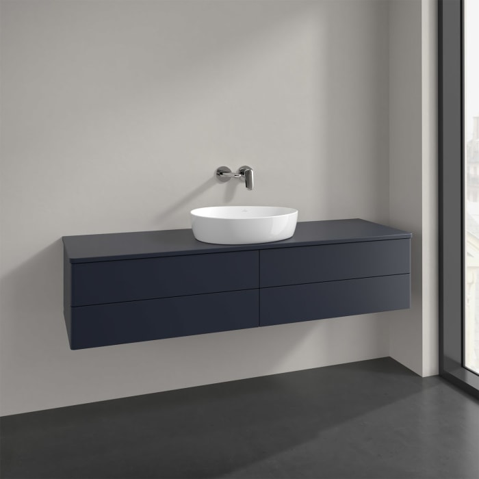 Villeroy & Boch Antao Waschbeckenunterschrank, 160 x 19 cm, 4 Auszüge, Fronten ohne Struktur, mit Hahnloch, für Waschtisch mittig
