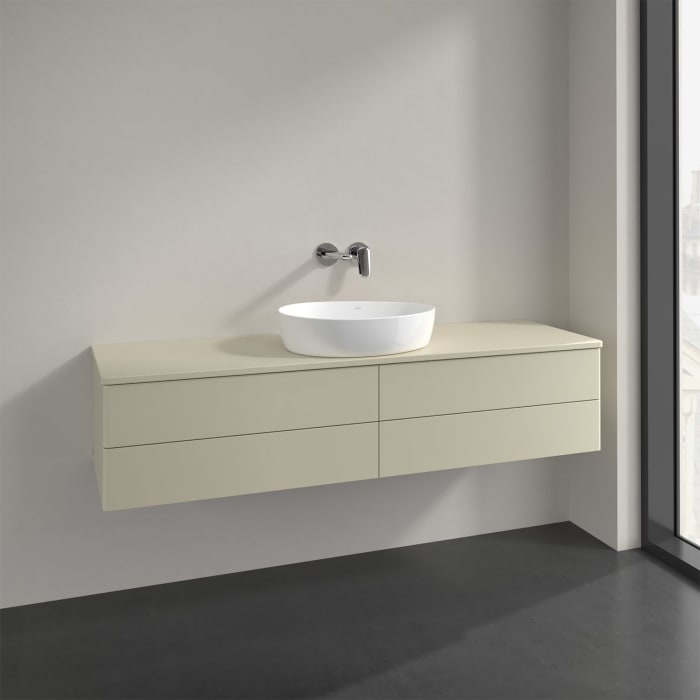Villeroy & Boch Antao Waschbeckenunterschrank, 160 x 19 cm, 4 Auszüge, Fronten ohne Struktur, mit Hahnloch, für Waschtisch mittig