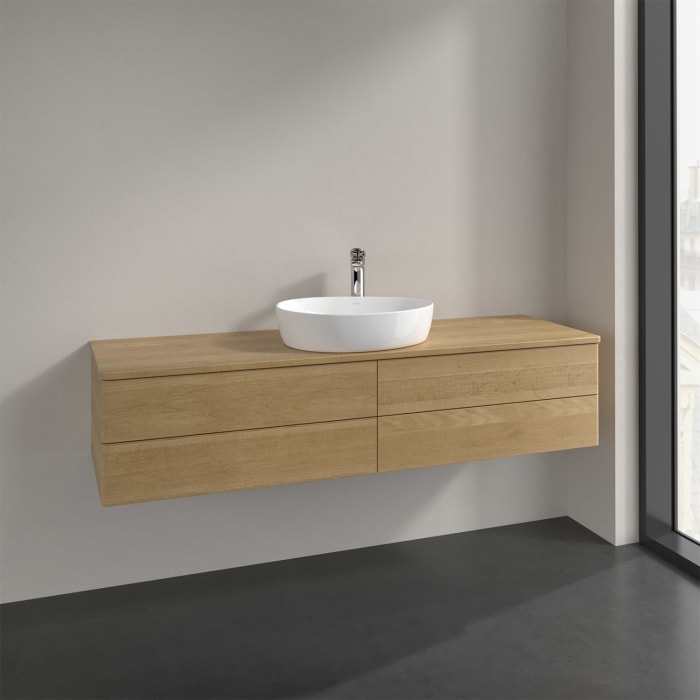 Villeroy & Boch Antao Waschbeckenunterschrank, 160 x 19 cm, 4 Auszüge, Fronten ohne Struktur, mit Hahnloch, für Waschtisch mittig