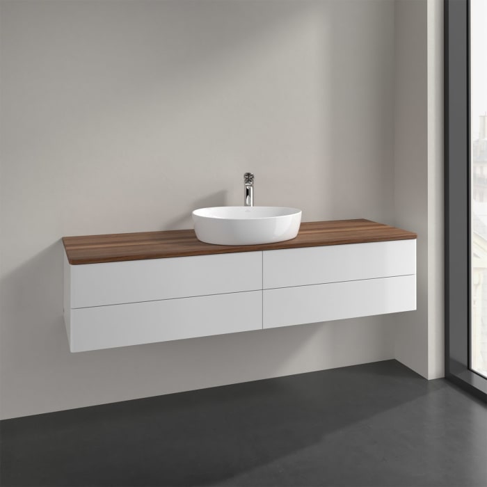 Villeroy & Boch Antao Waschbeckenunterschrank, 160 x 19 cm, 4 Auszüge, Fronten ohne Struktur, mit Hahnloch, für Waschtisch mittig