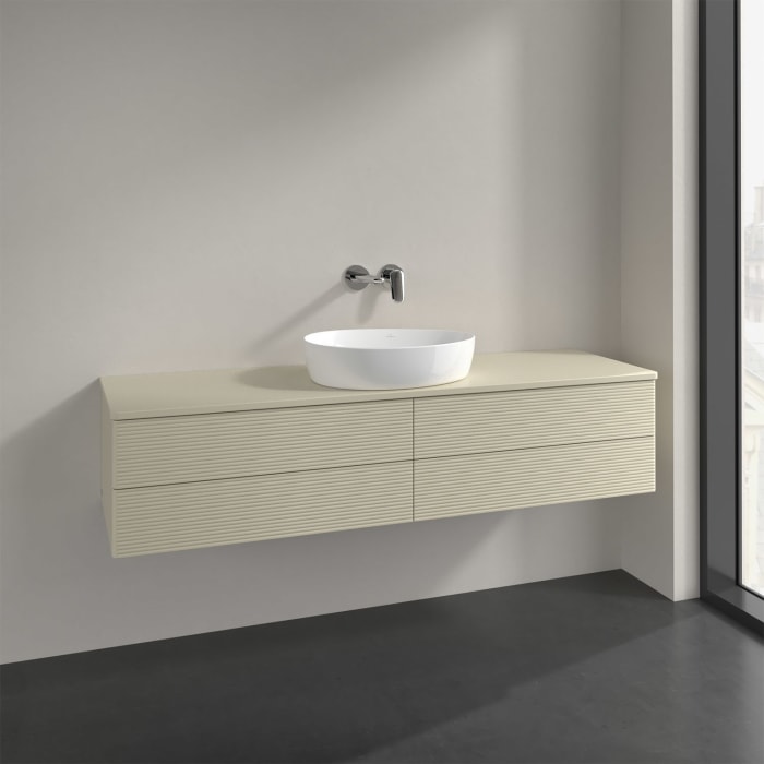 Villeroy & Boch Antao Waschbeckenunterschrank, 160 x 19 cm, 4 Auszüge, Fronten mit Struktur, ohne Hahnloch, für Waschtisch mittig