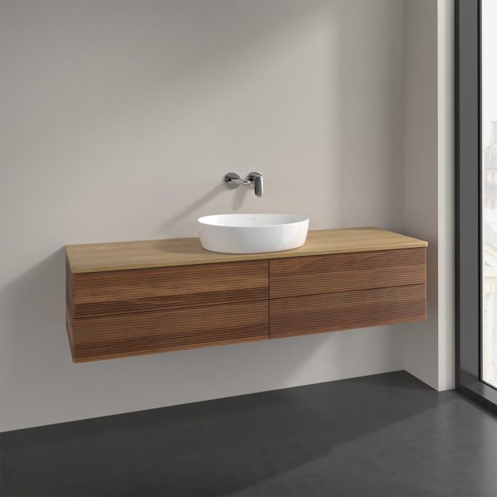 Villeroy & Boch Antao Waschbeckenunterschrank, 160 x 19 cm, 4 Auszüge, Fronten mit Struktur, ohne Hahnloch, für Waschtisch mittig