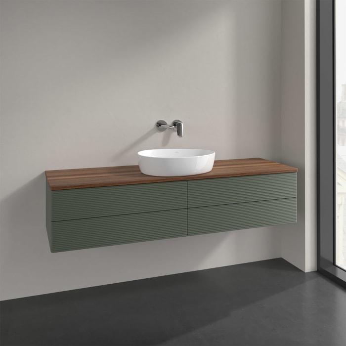 Villeroy & Boch Antao Waschbeckenunterschrank, 160 x 19 cm, 4 Auszüge, Fronten mit Struktur, ohne Hahnloch, für Waschtisch mittig