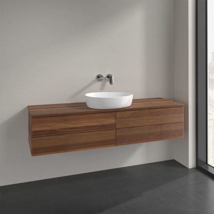 Villeroy & Boch Antao Waschbeckenunterschrank, 160 x 19 cm, 4 Auszüge, Fronten mit Struktur, ohne Hahnloch, für Waschtisch mittig