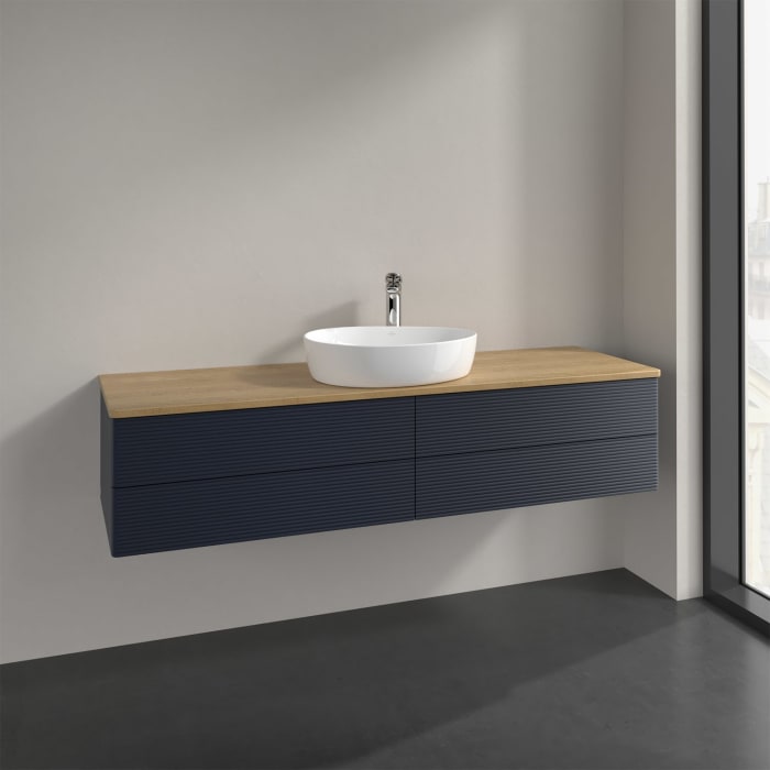 Villeroy & Boch Antao Waschbeckenunterschrank, 160 x 19 cm, 4 Auszüge, Fronten mit Struktur, mit Hahnloch, für Waschtisch mittig