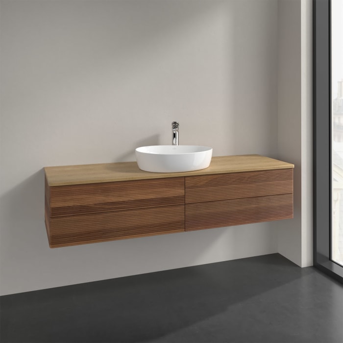 Villeroy & Boch Antao Waschbeckenunterschrank, 160 x 19 cm, 4 Auszüge, Fronten mit Struktur, mit Hahnloch, für Waschtisch mittig