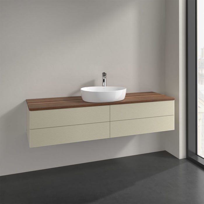 Villeroy & Boch Antao Waschbeckenunterschrank, 160 x 19 cm, 4 Auszüge, Fronten mit Struktur, mit Hahnloch, für Waschtisch mittig