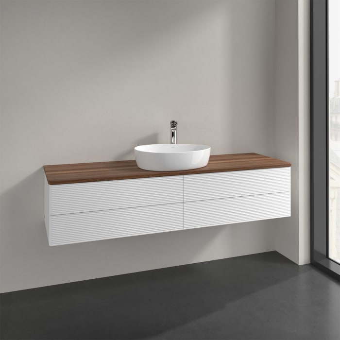 Villeroy & Boch Antao Waschbeckenunterschrank, 160 x 19 cm, 4 Auszüge, Fronten mit Struktur, mit Hahnloch, für Waschtisch mittig