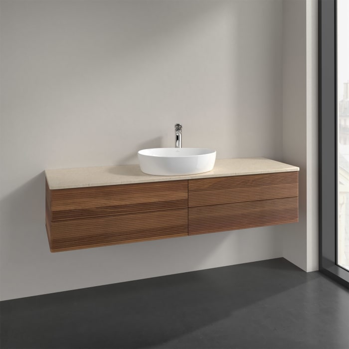 Villeroy & Boch Antao Waschbeckenunterschrank, 160 x 19 cm, 4 Auszüge, Fronten mit Struktur, mit Hahnloch, für Waschtisch mittig