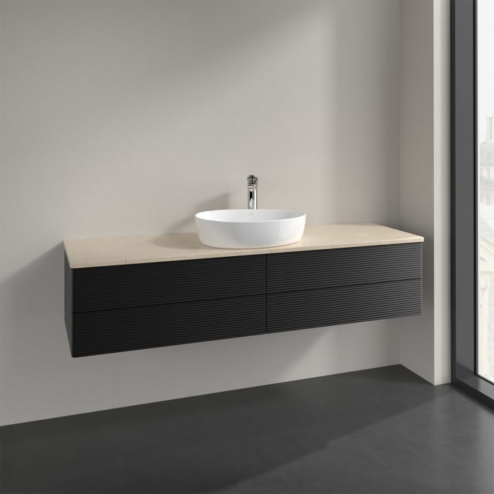 Villeroy & Boch Antao Waschbeckenunterschrank, 160 x 19 cm, 4 Auszüge, Fronten mit Struktur, mit Hahnloch, für Waschtisch mittig