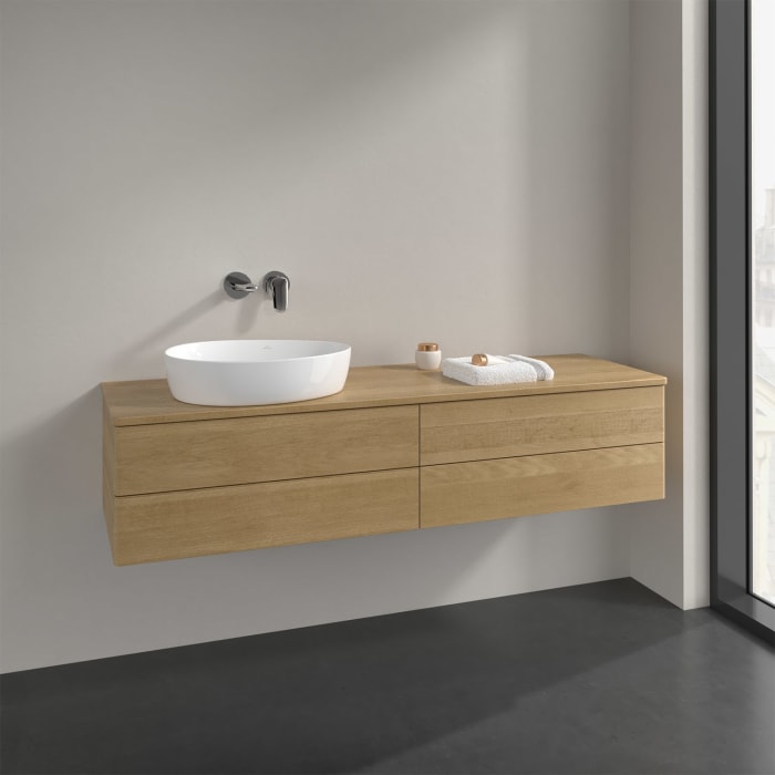 Villeroy & Boch Antao Waschbeckenunterschrank, 160 x 19 cm, 4 Auszüge, Fronten ohne Struktur, ohne Hahnloch, für Waschtisch links