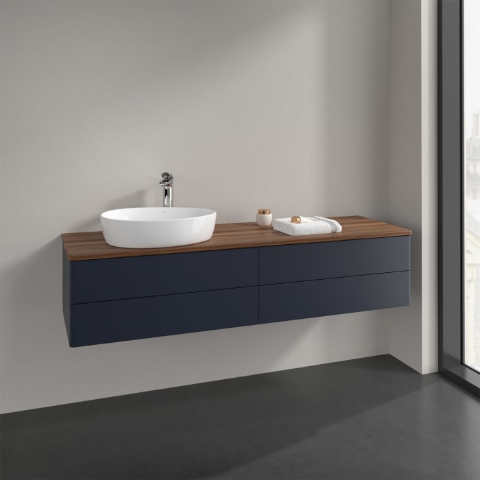 Villeroy & Boch Antao Waschbeckenunterschrank, 160 x 19 cm, 4 Auszüge, Fronten ohne Struktur, mit Hahnloch, für Waschtisch links