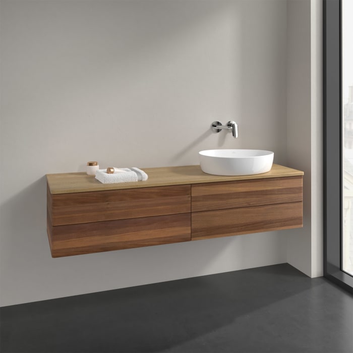 Villeroy & Boch Antao Waschbeckenunterschrank, 160 x 19 cm, 4 Auszüge, Fronten ohne Struktur, ohne Hahnloch, für Waschtisch rechts