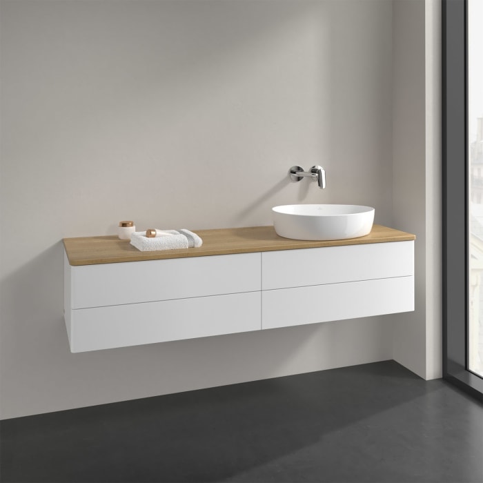 Villeroy & Boch Antao Waschbeckenunterschrank, 160 x 19 cm, 4 Auszüge, Fronten ohne Struktur, ohne Hahnloch, für Waschtisch rechts