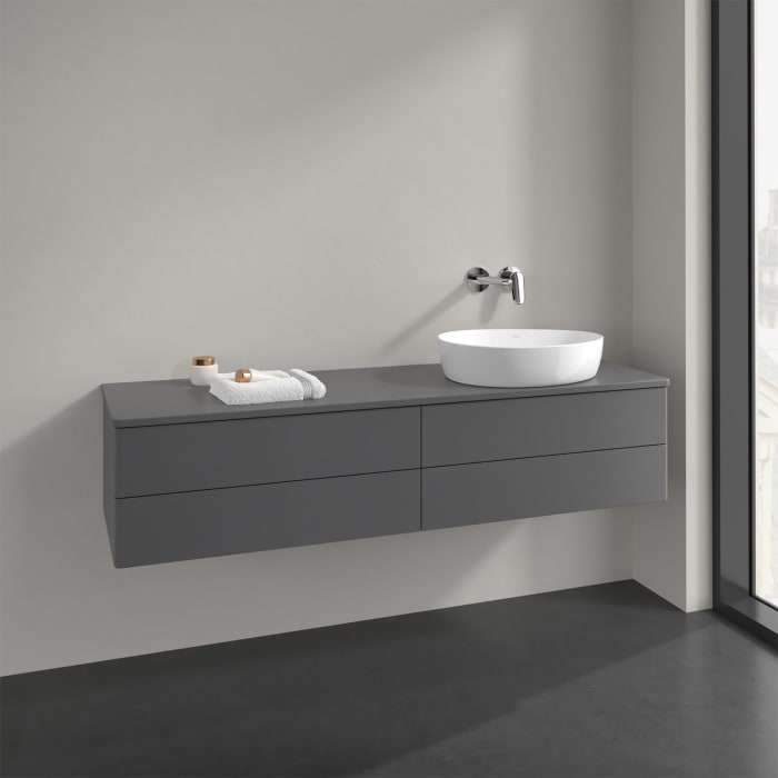 Villeroy & Boch Antao Waschbeckenunterschrank, 160 x 19 cm, 4 Auszüge, Fronten ohne Struktur, mit Hahnloch, für Waschtisch rechts