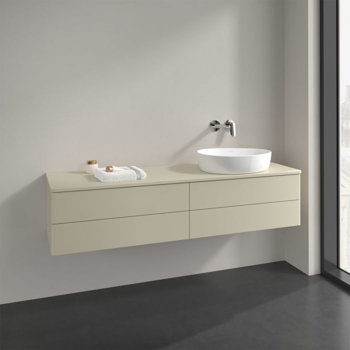 Villeroy & Boch Antao Waschbeckenunterschrank, 160 x 19 cm, 4 Auszüge, Fronten ohne Struktur, mit Hahnloch, für Waschtisch rechts