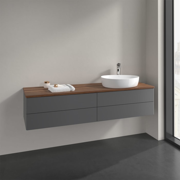 Villeroy & Boch Antao Waschbeckenunterschrank, 160 x 19 cm, 4 Auszüge, Fronten ohne Struktur, mit Hahnloch, für Waschtisch rechts