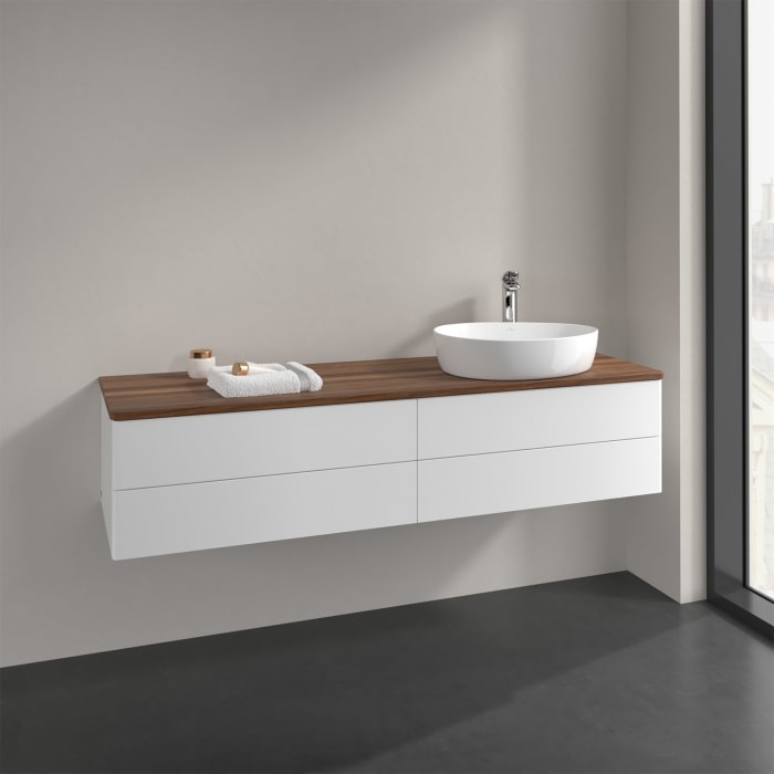 Villeroy & Boch Antao Waschbeckenunterschrank, 160 x 19 cm, 4 Auszüge, Fronten ohne Struktur, mit Hahnloch, für Waschtisch rechts