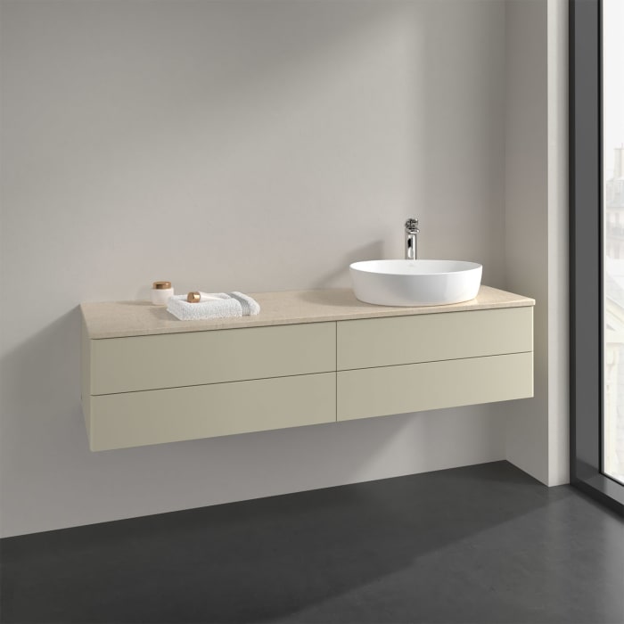 Villeroy & Boch Antao Waschbeckenunterschrank, 160 x 19 cm, 4 Auszüge, Fronten ohne Struktur, mit Hahnloch, für Waschtisch rechts