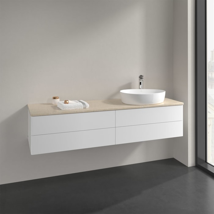 Villeroy & Boch Antao Waschbeckenunterschrank, 160 x 19 cm, 4 Auszüge, Fronten ohne Struktur, mit Hahnloch, für Waschtisch rechts