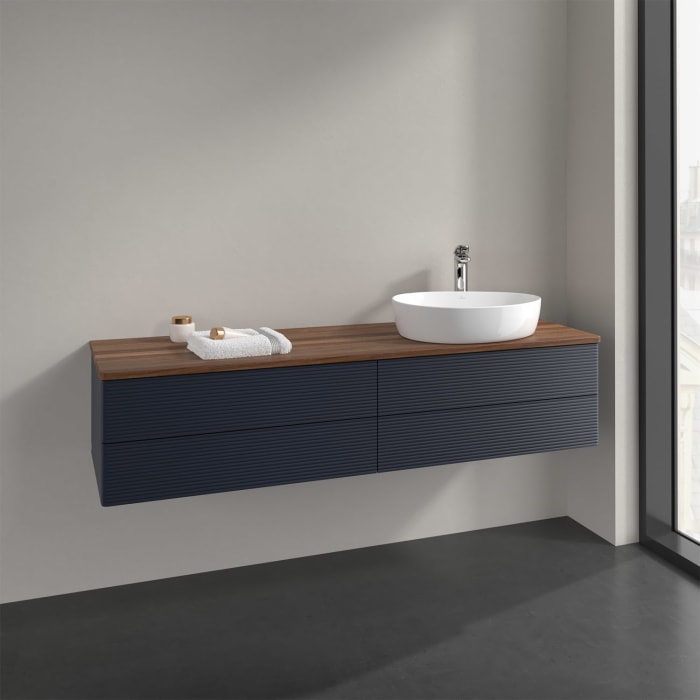 Villeroy & Boch Antao Waschbeckenunterschrank, 160 x 19 cm, 4 Auszüge, Fronten mit Struktur, mit Hahnloch, für Waschtisch rechts