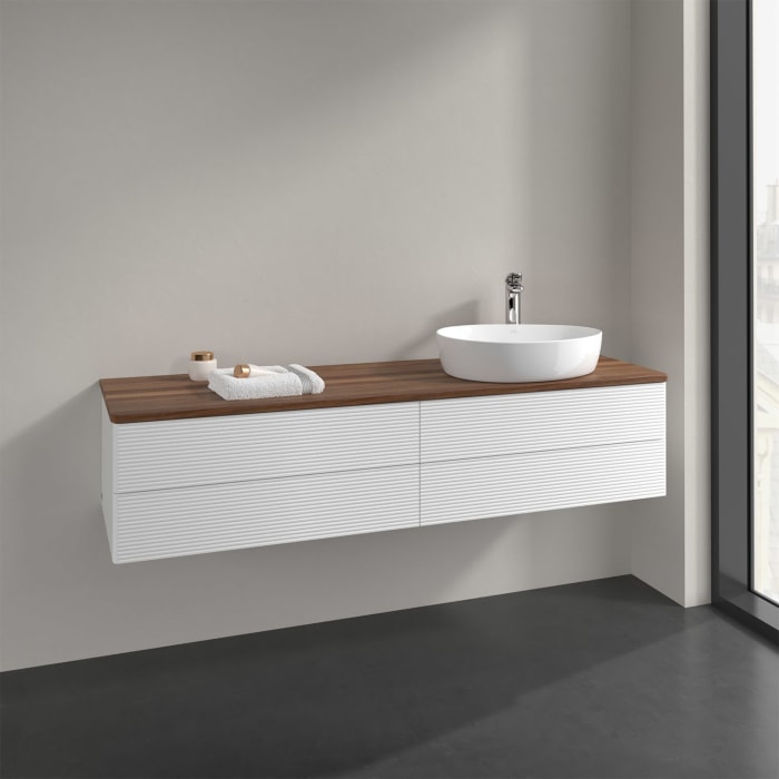 Villeroy & Boch Antao Waschbeckenunterschrank, 160 x 19 cm, 4 Auszüge, Fronten mit Struktur, mit Hahnloch, für Waschtisch rechts