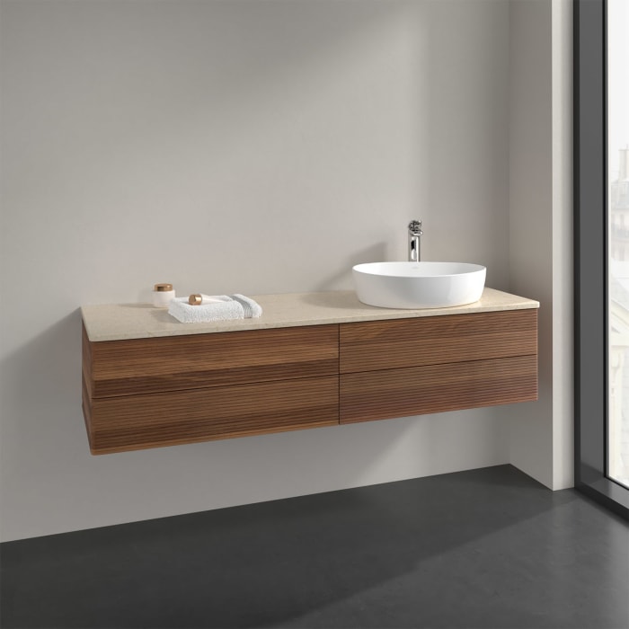 Villeroy & Boch Antao Waschbeckenunterschrank, 160 x 19 cm, 4 Auszüge, Fronten mit Struktur, mit Hahnloch, für Waschtisch rechts
